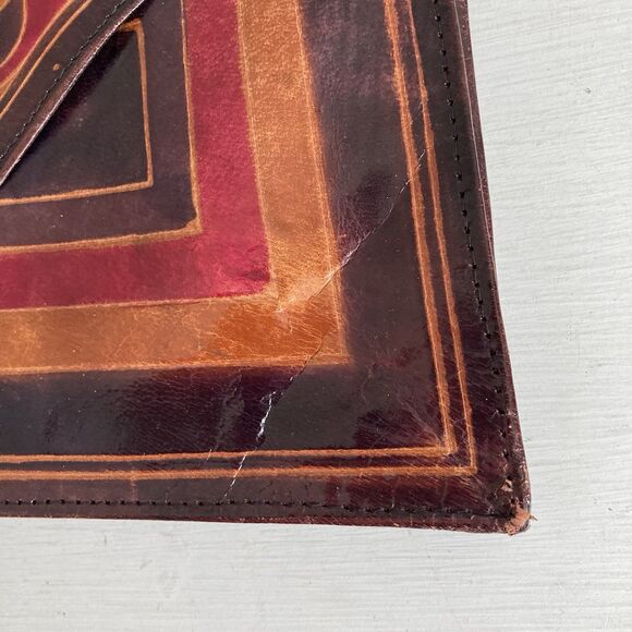 Larella Vintage Handmade Leather Clutch Hand Painted Indian Batik Indonesian - Picture 4 of 7